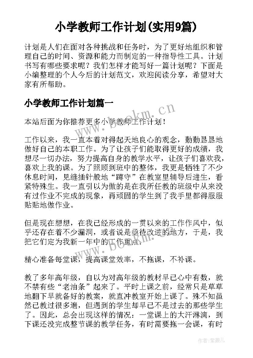 小学教师工作计划(实用9篇)