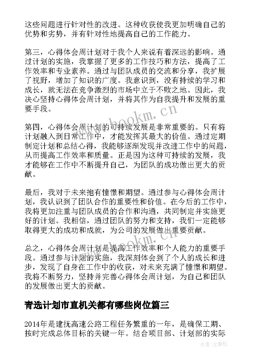 青选计划市直机关都有哪些岗位 心得体会周计划(通用5篇)