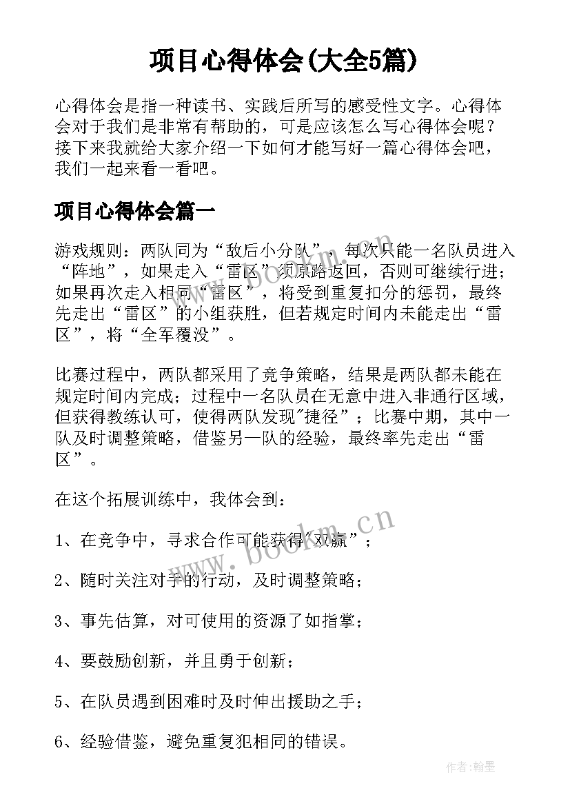 项目心得体会(大全5篇)