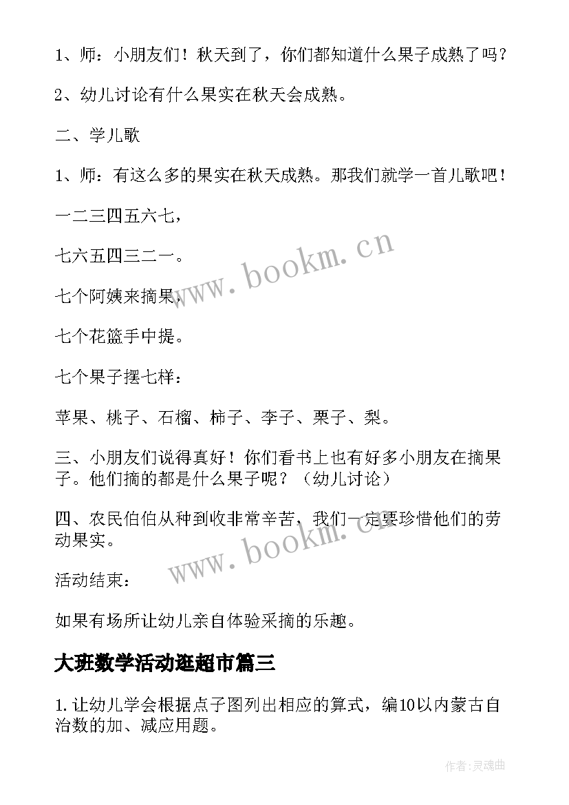 最新大班数学活动逛超市 大班数学教学活动教案(汇总7篇)