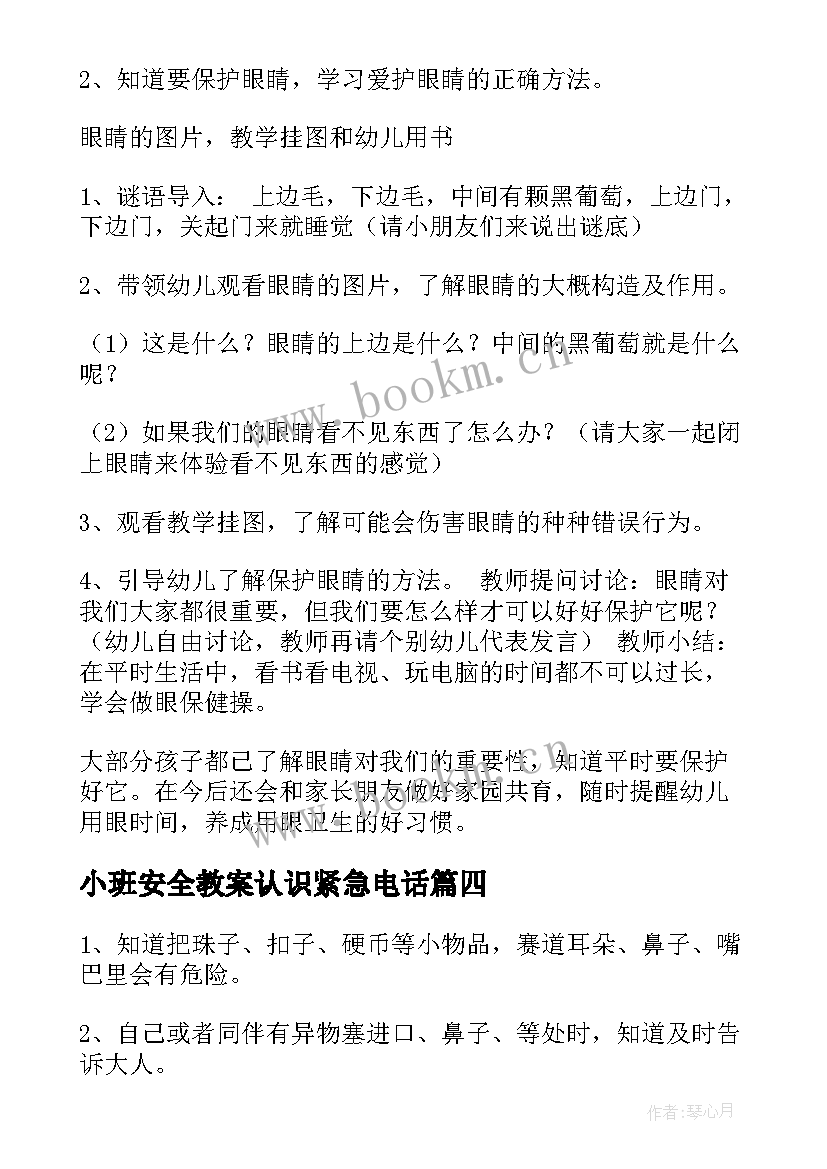 2023年小班安全教案认识紧急电话(模板9篇)