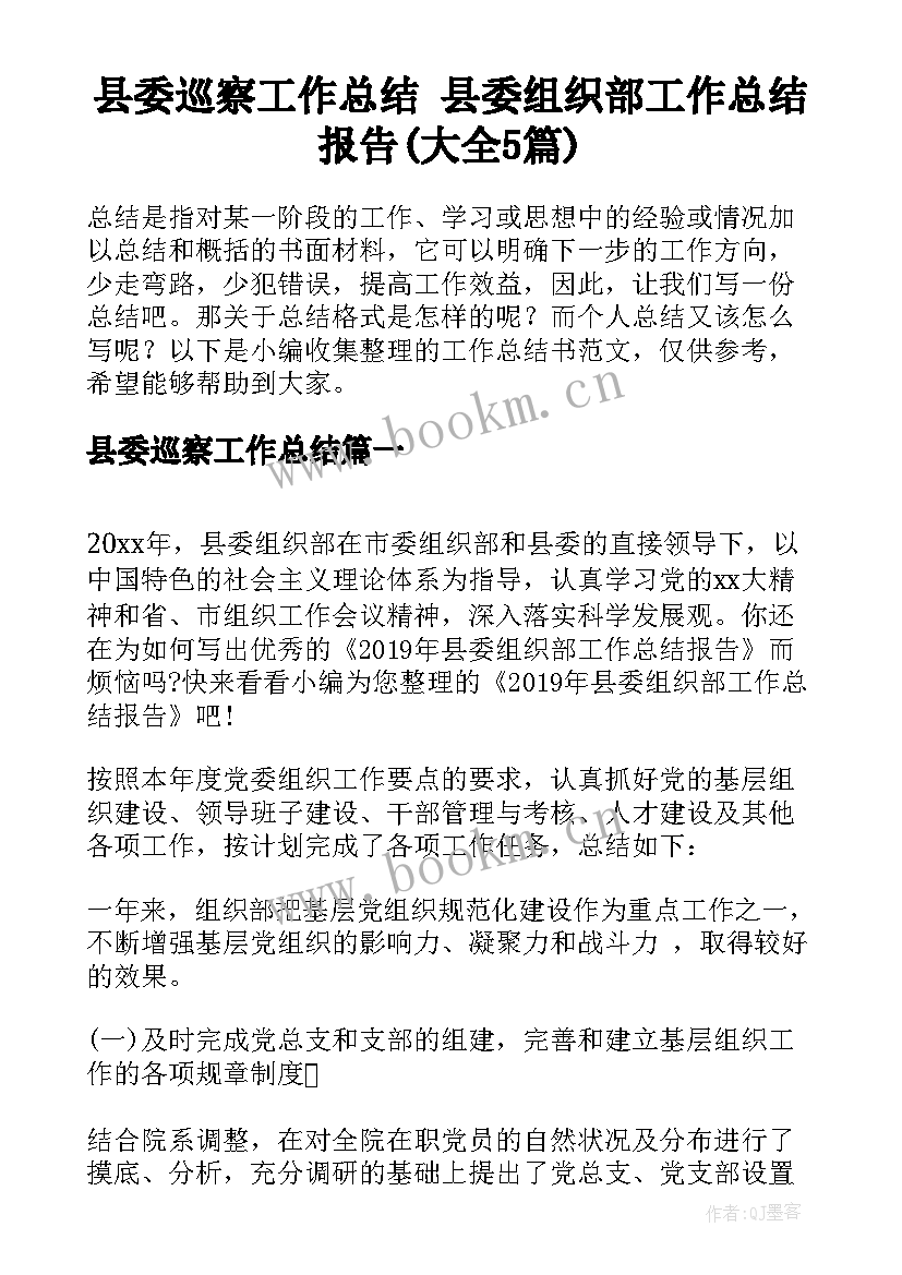 县委巡察工作总结 县委组织部工作总结报告(大全5篇)