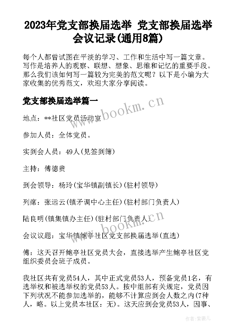 2023年党支部换届选举 党支部换届选举会议记录(通用8篇)