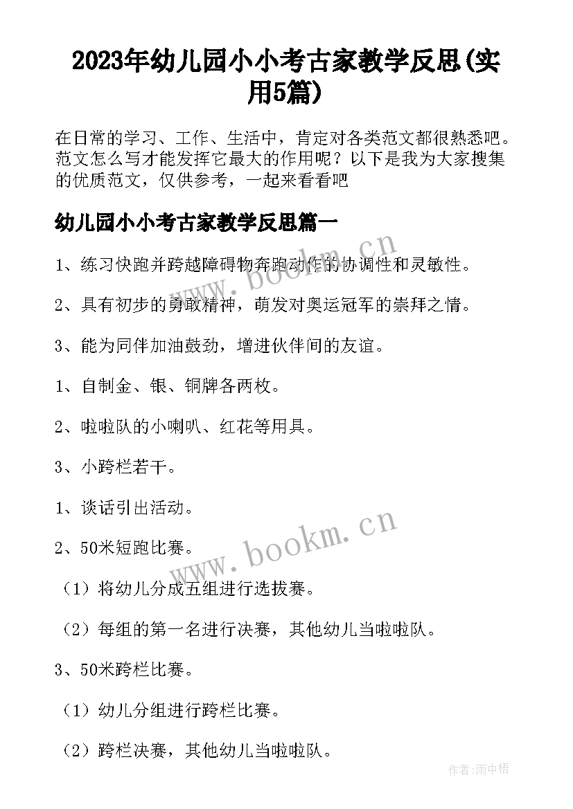 2023年幼儿园小小考古家教学反思(实用5篇)