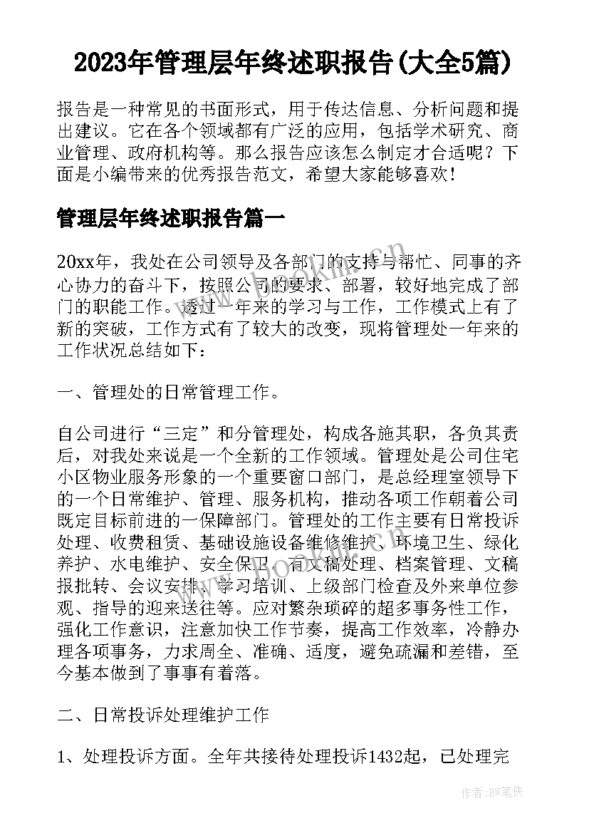 2023年管理层年终述职报告(大全5篇)