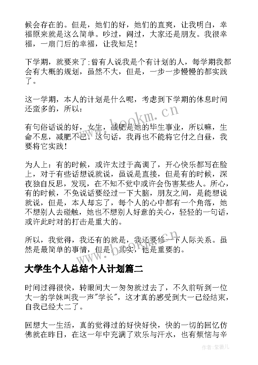 大学生个人总结个人计划 个人总结大学生(优质5篇)