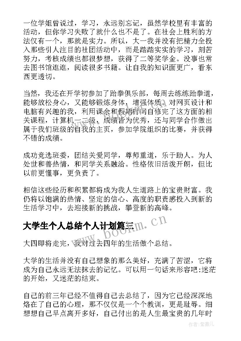 大学生个人总结个人计划 个人总结大学生(优质5篇)