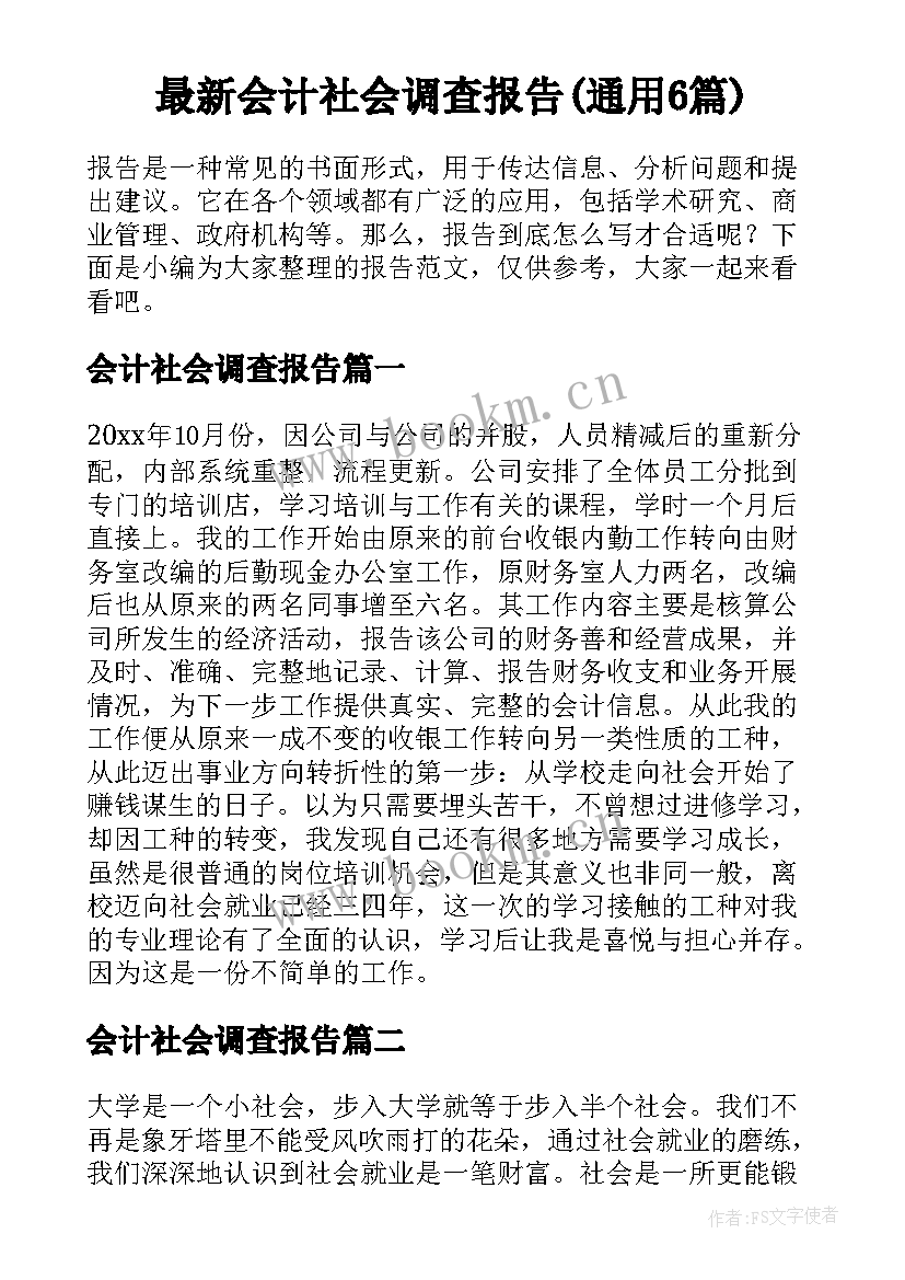 最新会计社会调查报告(通用6篇)