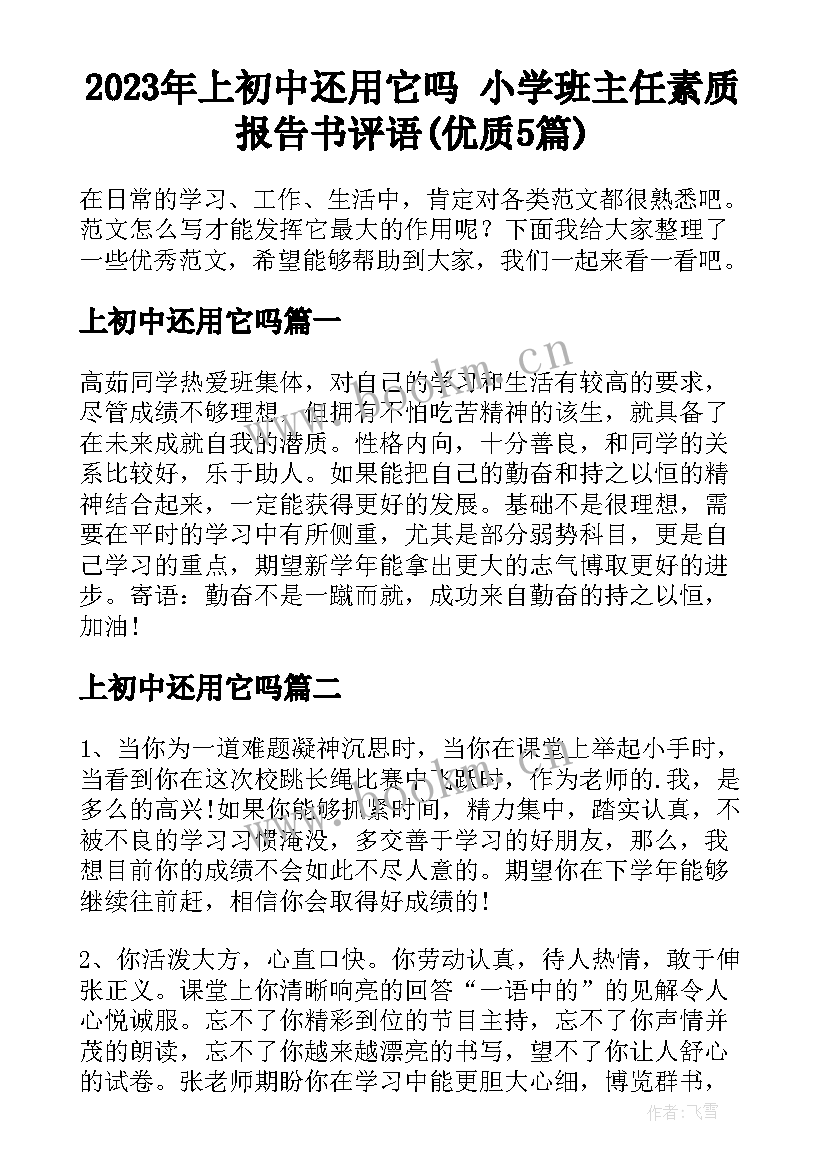 2023年上初中还用它吗 小学班主任素质报告书评语(优质5篇)