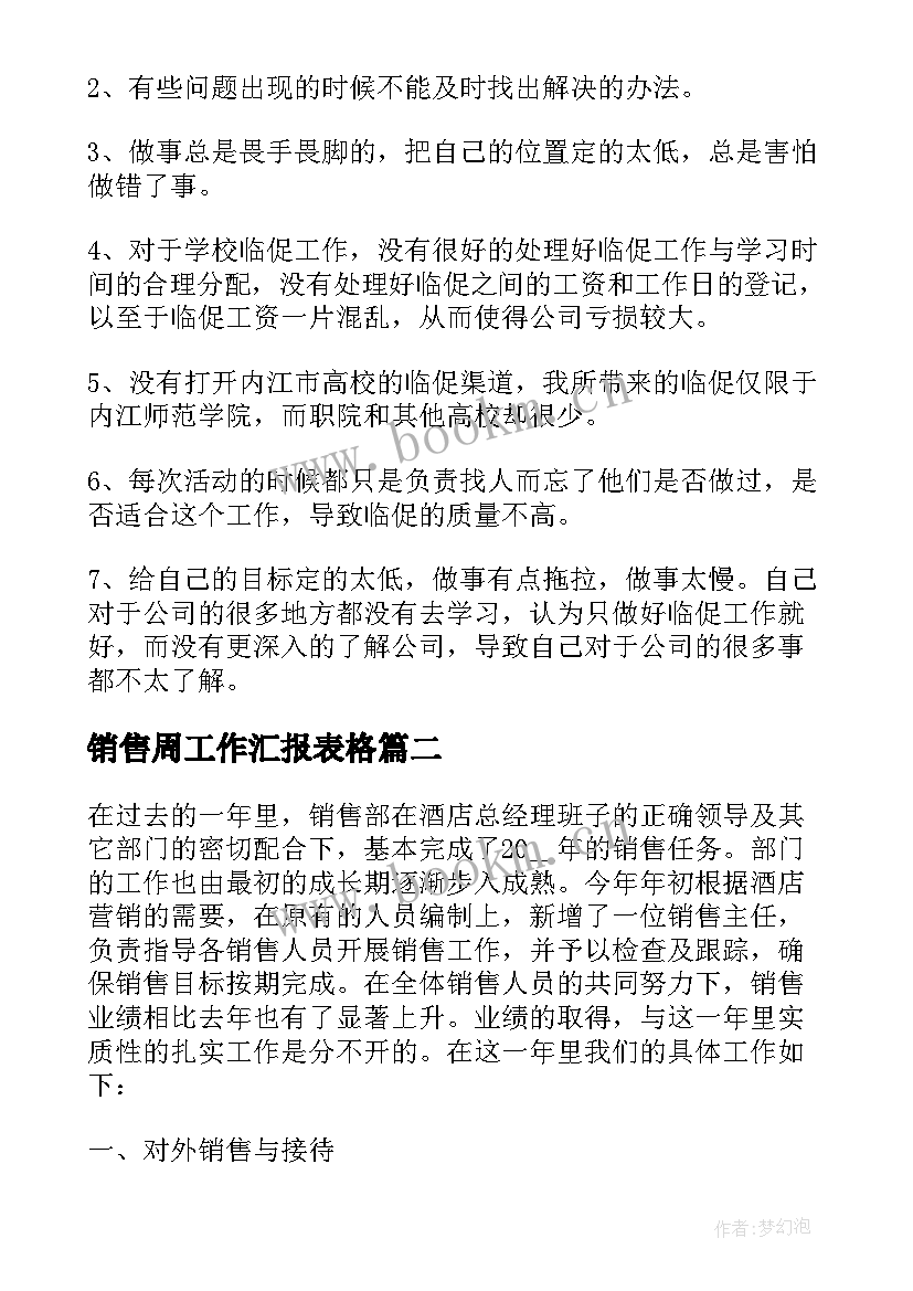 最新销售周工作汇报表格 销售部门年终总结汇报(通用5篇)