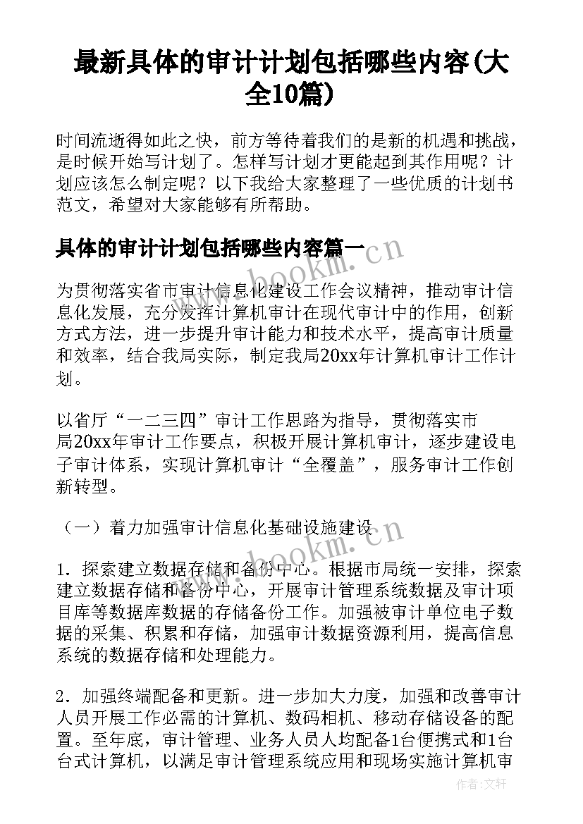 最新具体的审计计划包括哪些内容(大全10篇)