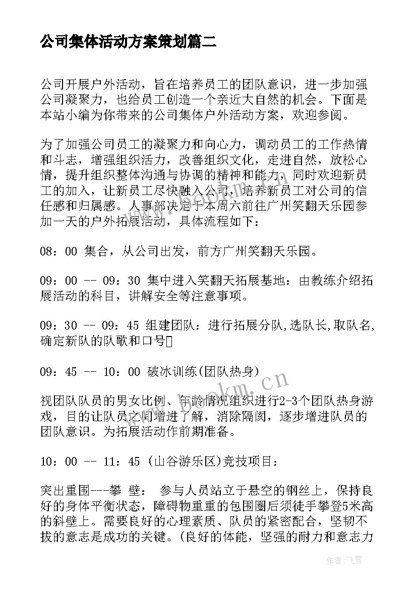 公司集体活动方案策划 公司集体活动方案(精选5篇)