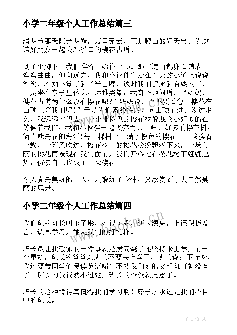 最新小学二年级个人工作总结(优秀5篇)