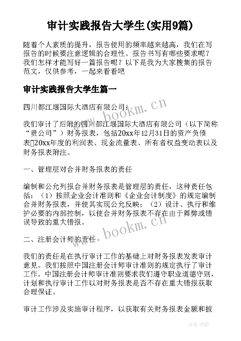 审计实践报告大学生(实用9篇)