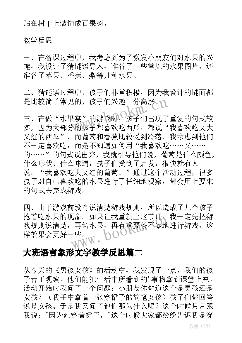 2023年大班语言象形文字教学反思(精选5篇)