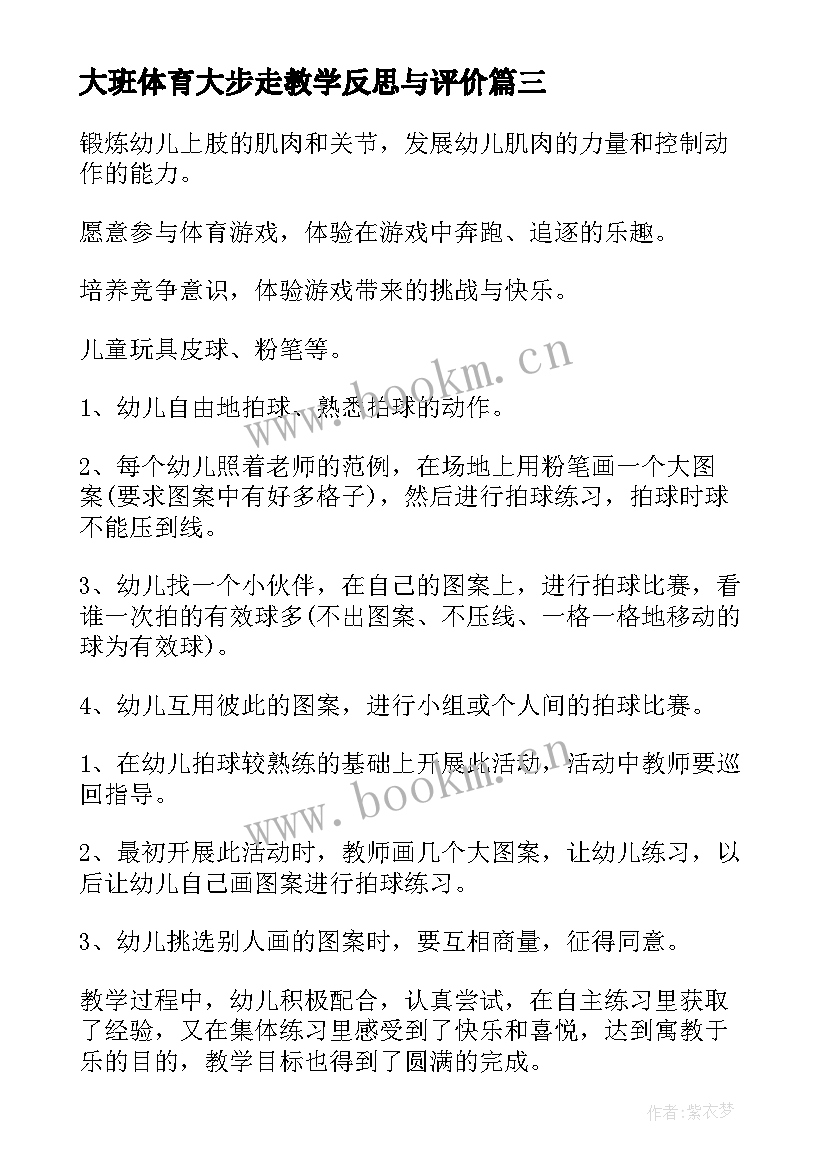 最新大班体育大步走教学反思与评价 大班体育教案及教学反思(大全5篇)