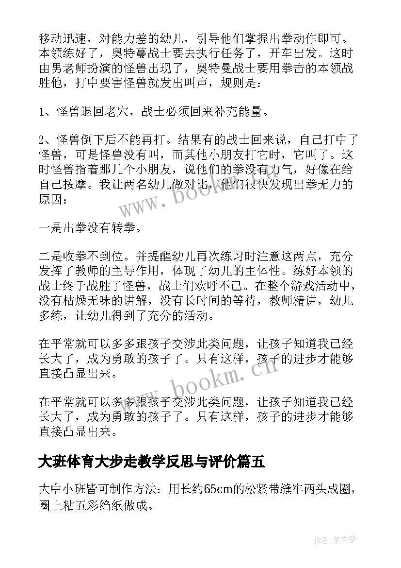 最新大班体育大步走教学反思与评价 大班体育教案及教学反思(大全5篇)