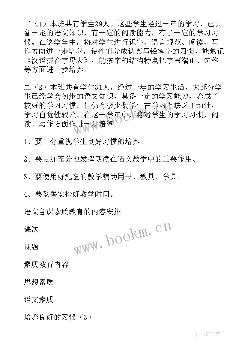 部编版二年级上语文教学计划(通用10篇)