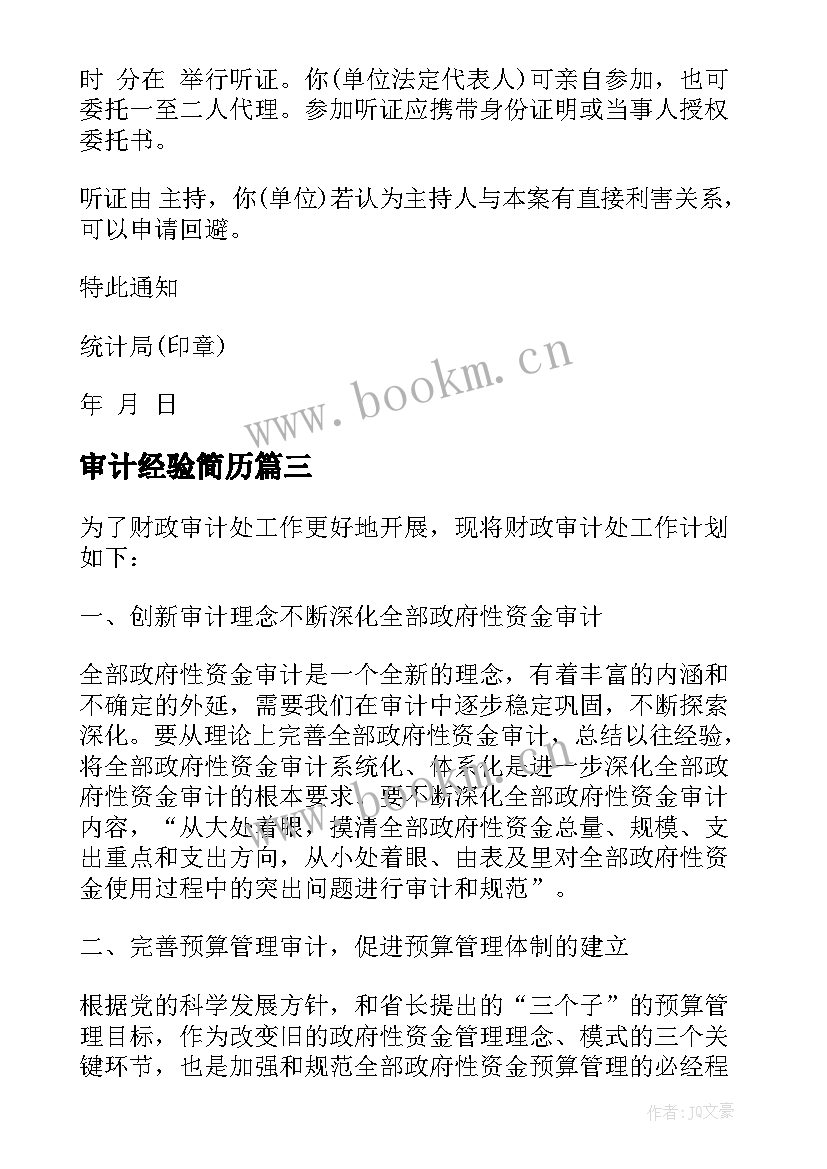 2023年审计经验简历(优秀5篇)