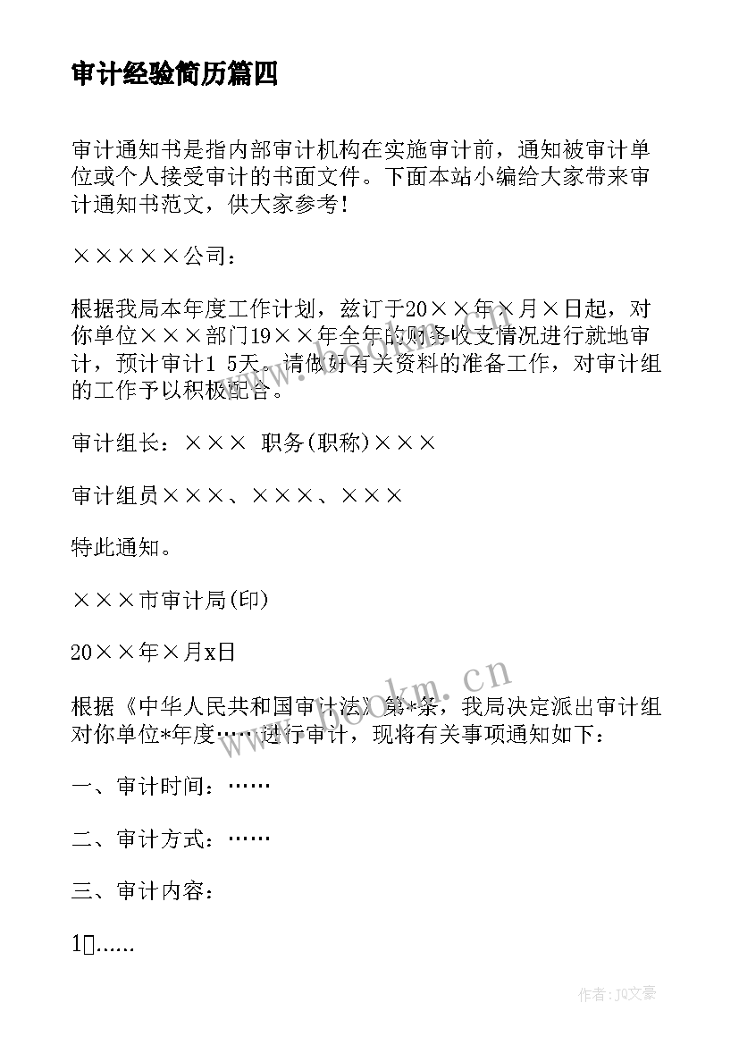 2023年审计经验简历(优秀5篇)