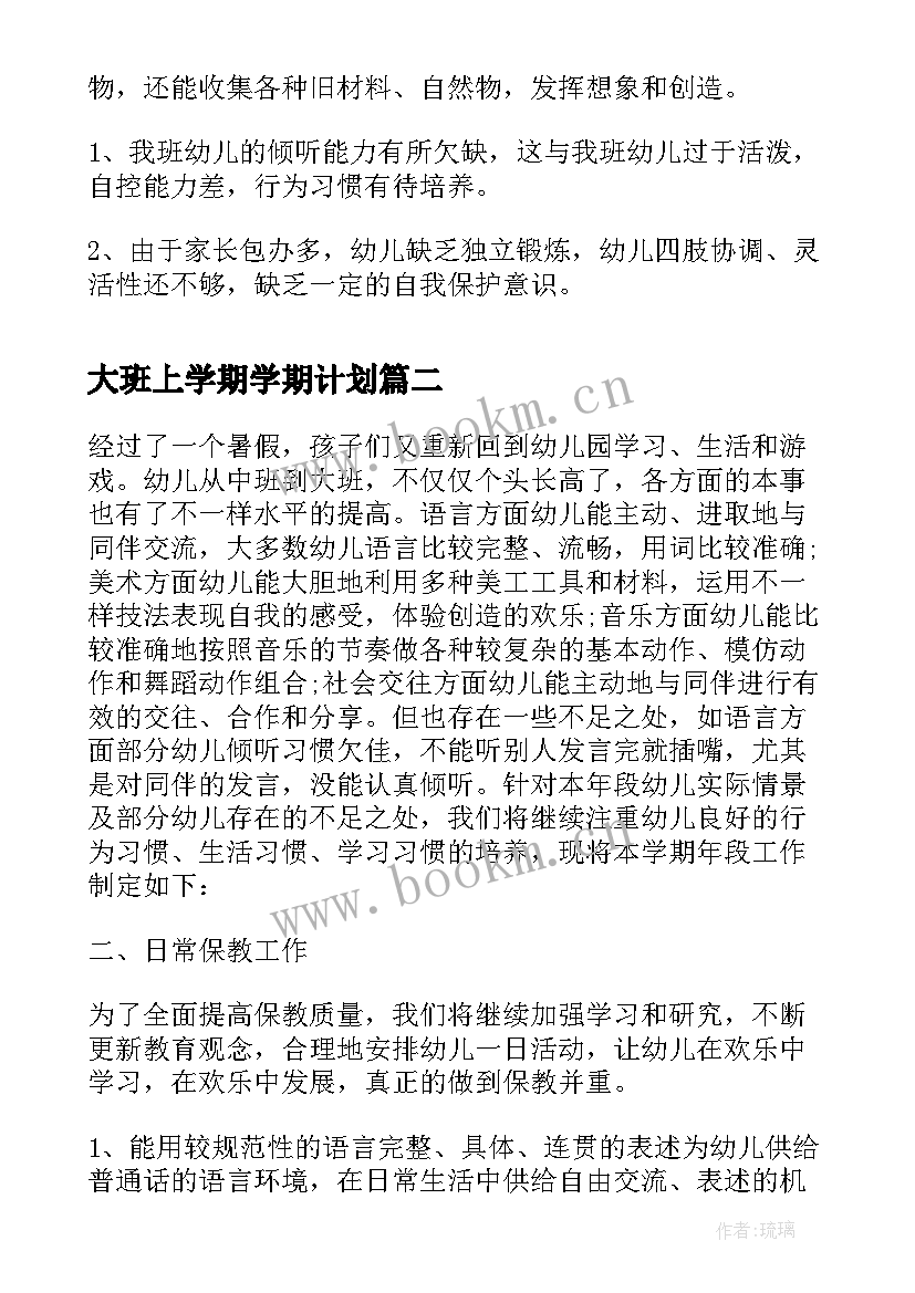 2023年大班上学期学期计划(优秀9篇)