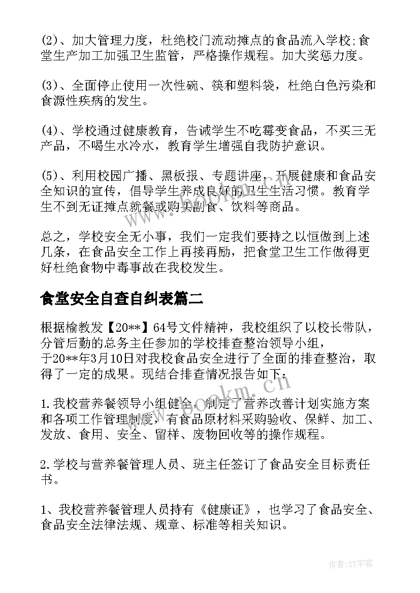 最新食堂安全自查自纠表 学校食堂自查自纠报告(实用8篇)