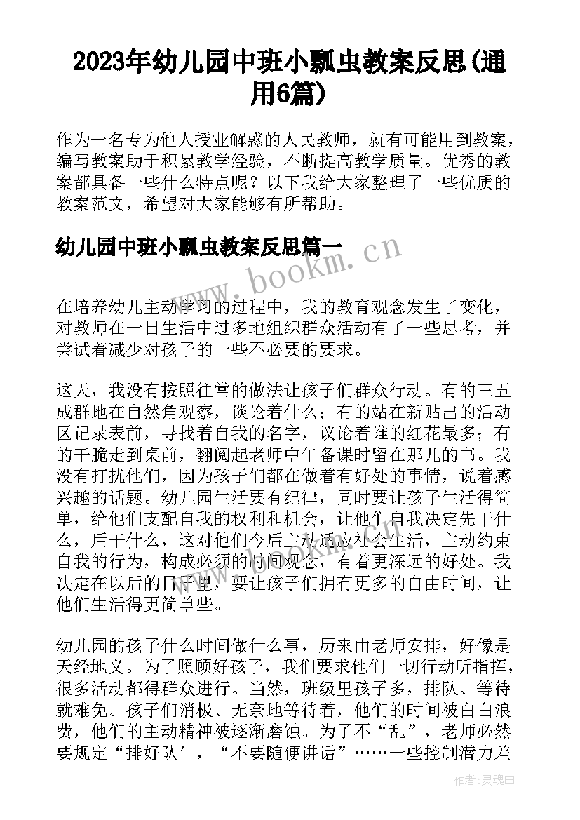 2023年幼儿园中班小瓢虫教案反思(通用6篇)