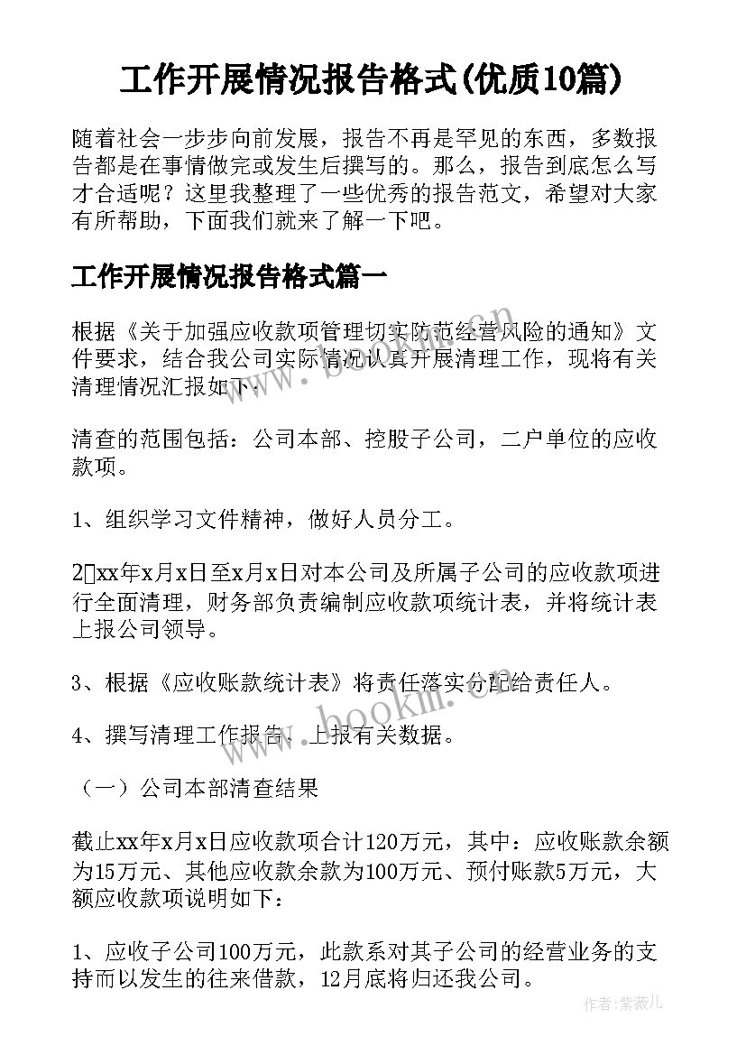 工作开展情况报告格式(优质10篇)