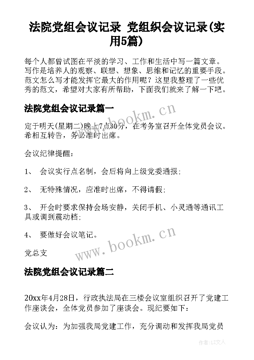 法院党组会议记录 党组织会议记录(实用5篇)