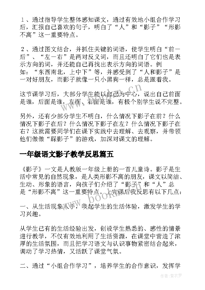 最新一年级语文影子教学反思(模板6篇)