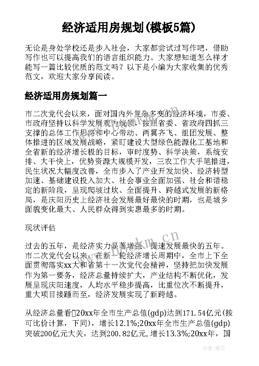 经济适用房规划(模板5篇)