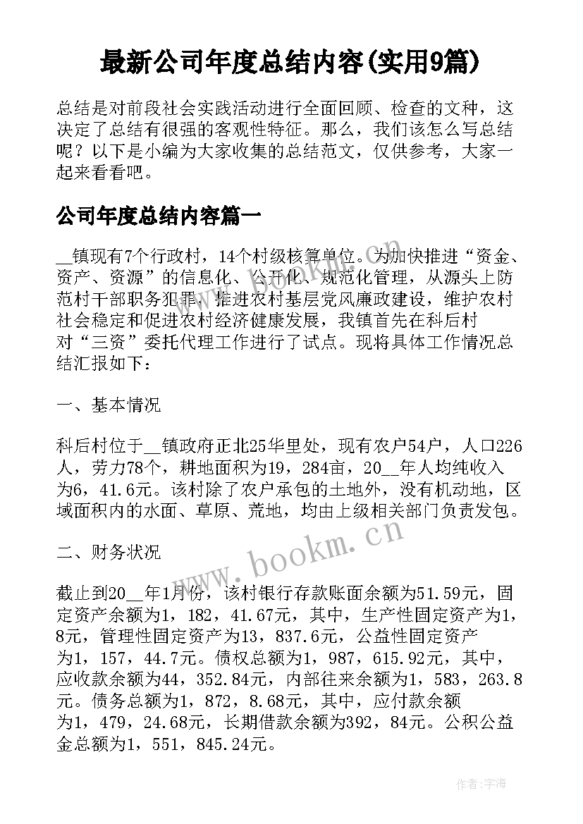 最新公司年度总结内容(实用9篇)