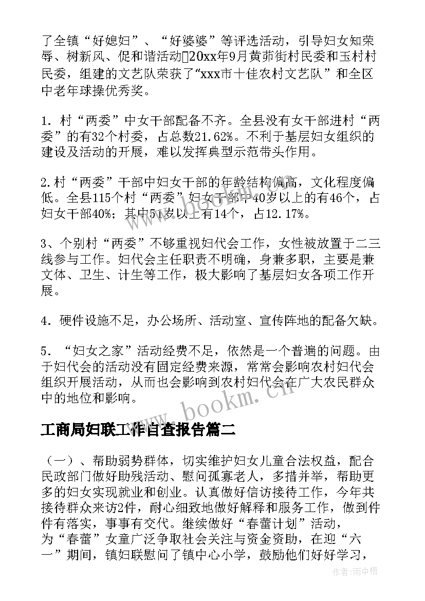 工商局妇联工作自查报告(汇总5篇)