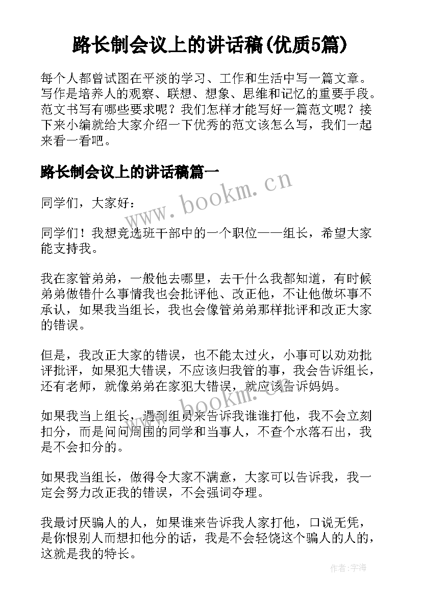 路长制会议上的讲话稿(优质5篇)