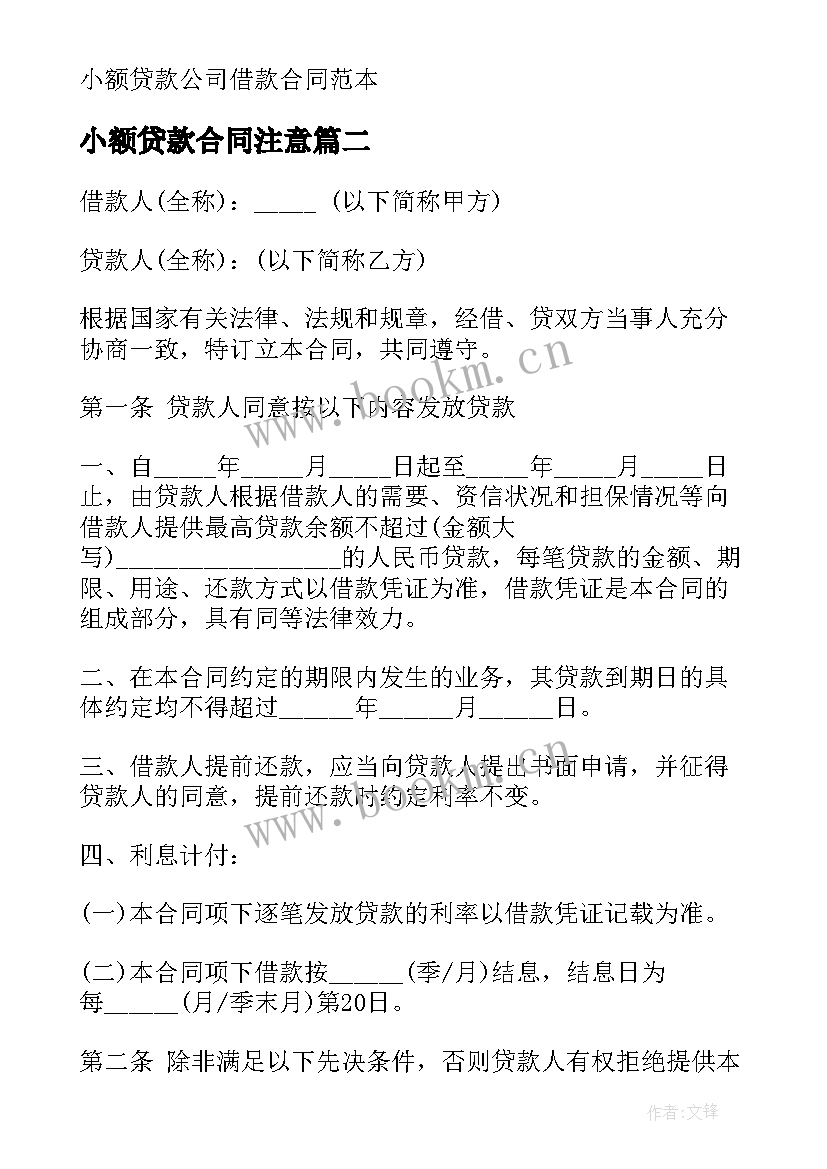 最新小额贷款合同注意 小额贷款公司借款合同(实用5篇)