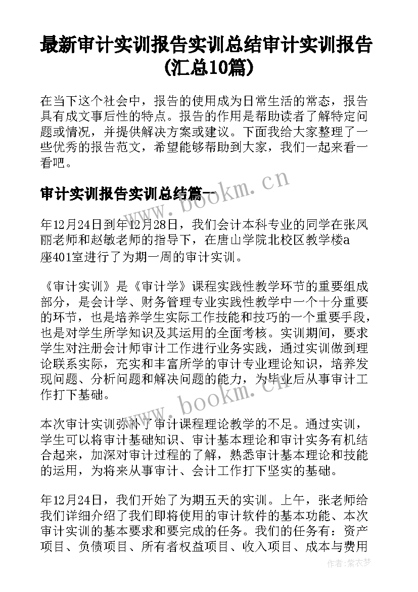 最新审计实训报告实训总结 审计实训报告(汇总10篇)