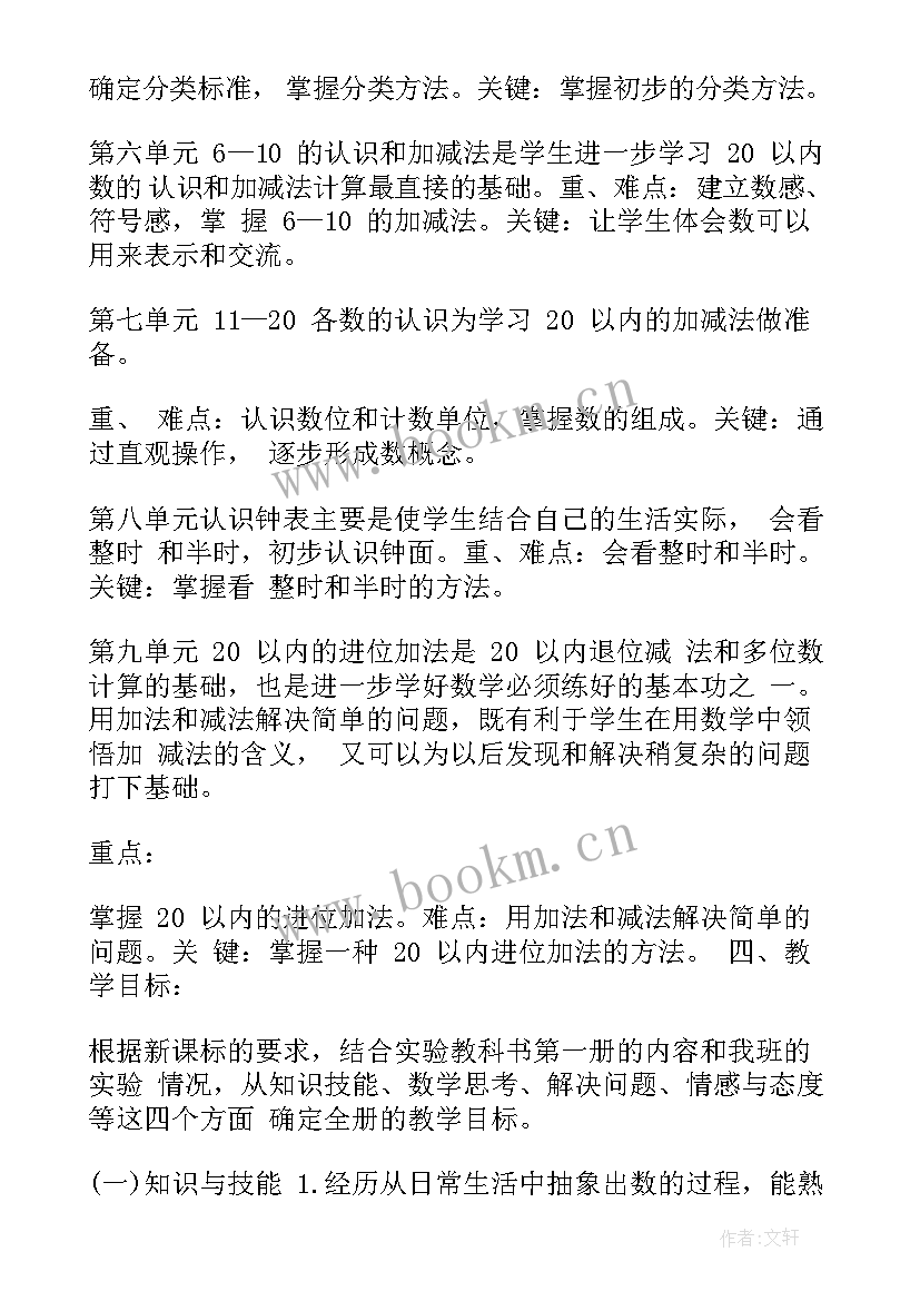 人教版一年级数学教学计划人教版(优秀7篇)