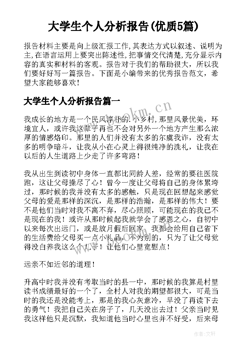 大学生个人分析报告(优质5篇)