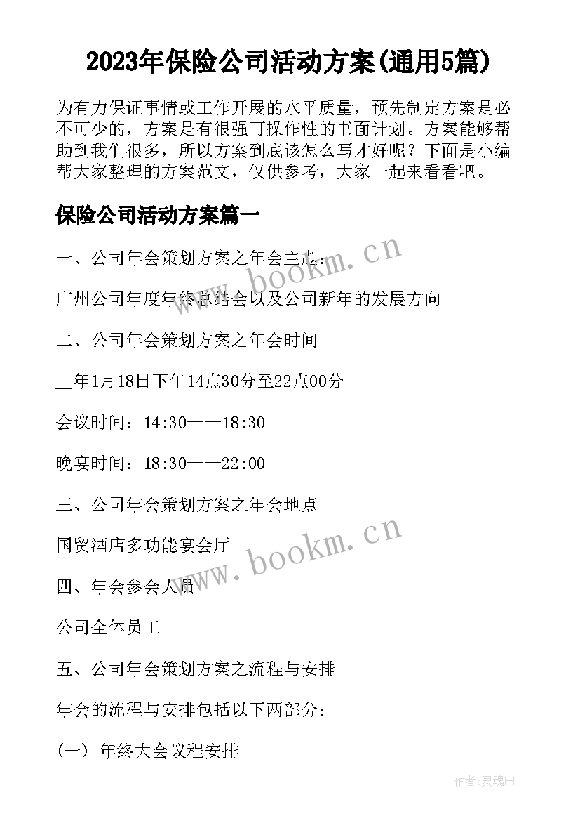 2023年保险公司活动方案(通用5篇)