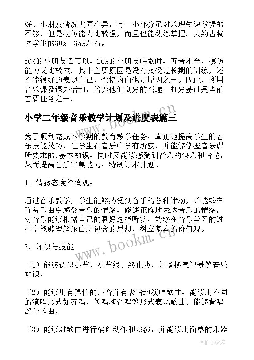 最新小学二年级音乐教学计划及进度表(汇总5篇)