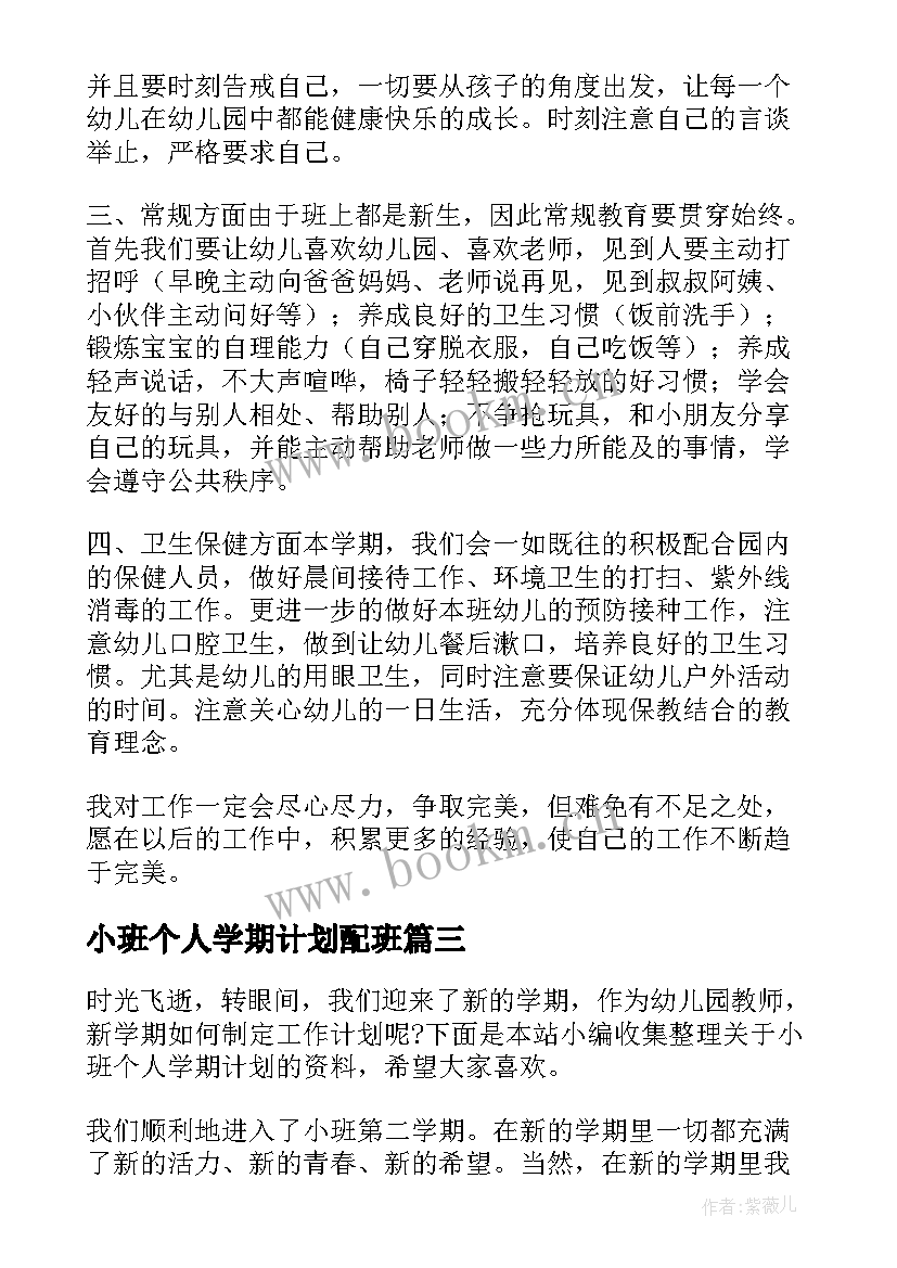 小班个人学期计划配班(大全7篇)