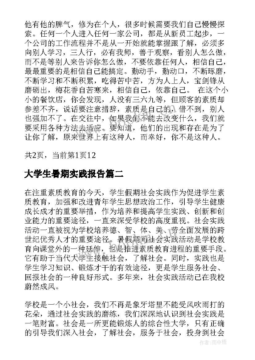 2023年大学生暑期实践报告(优秀5篇)