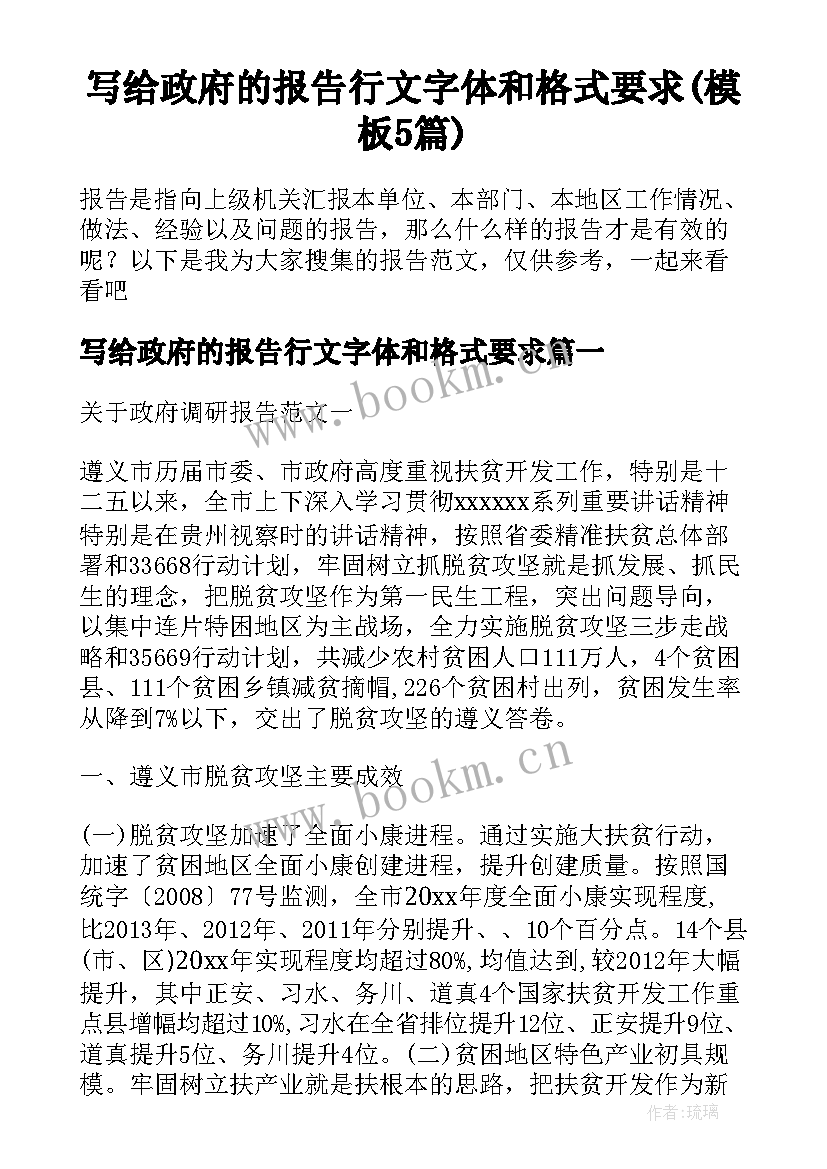 写给政府的报告行文字体和格式要求(模板5篇)