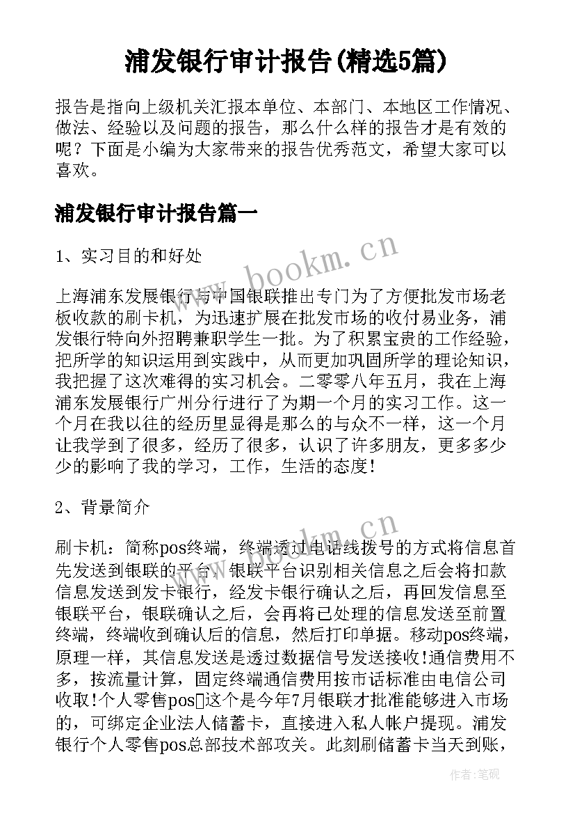 浦发银行审计报告(精选5篇)