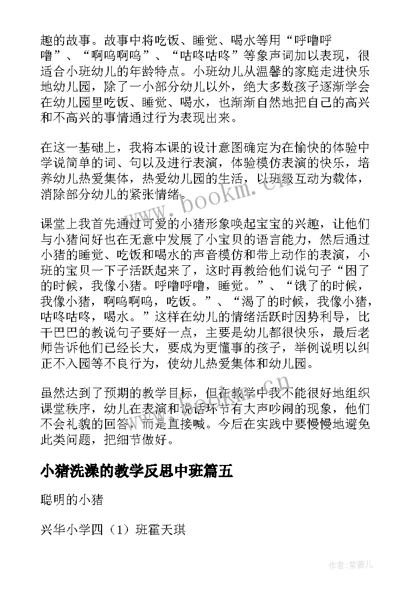 2023年小猪洗澡的教学反思中班 聪明的小猪教学反思(汇总5篇)