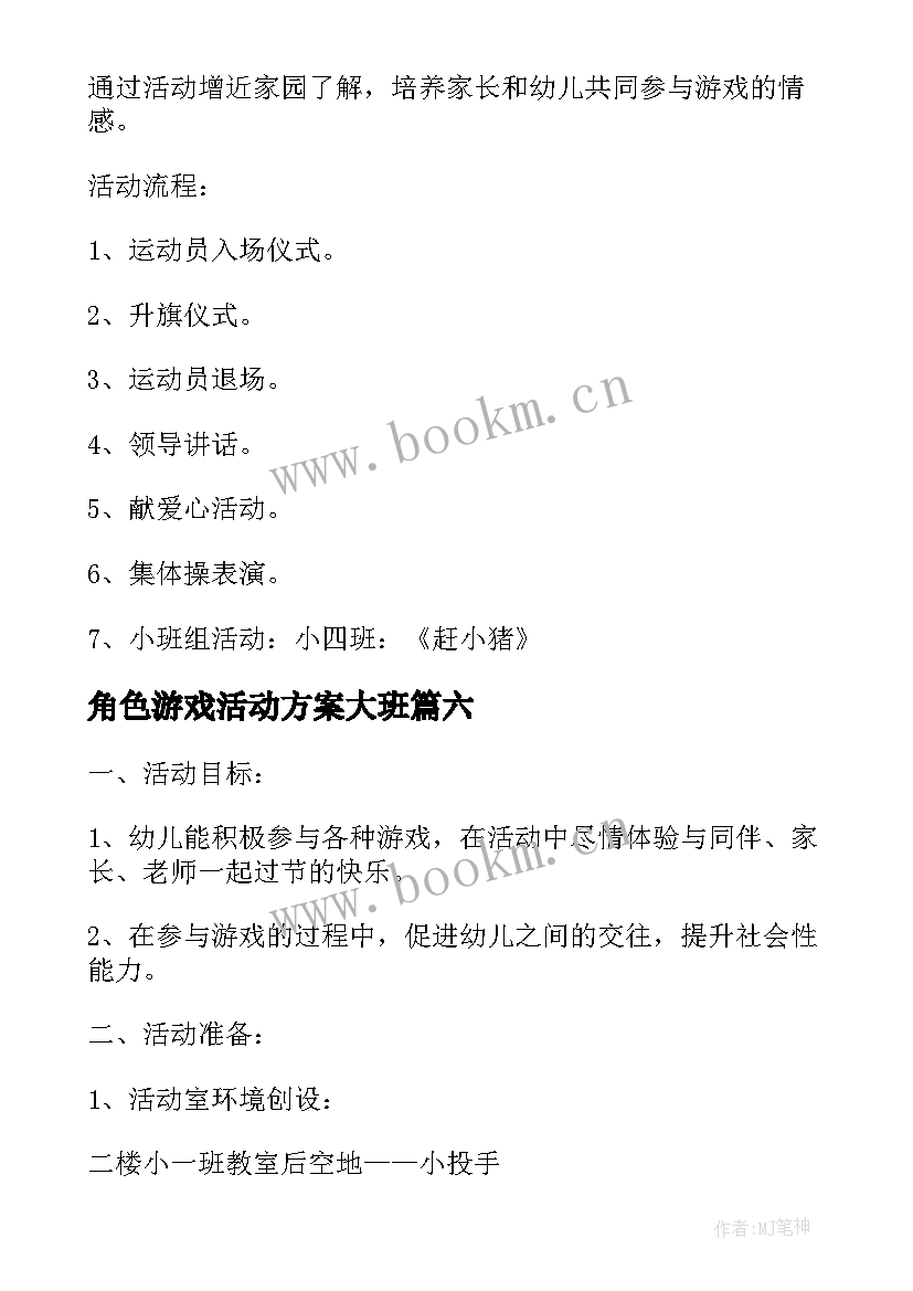 最新角色游戏活动方案大班(汇总8篇)