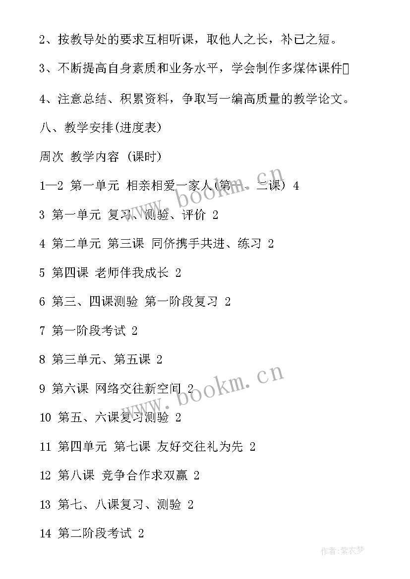 最新人教版四年级思想品德教学计划下载(模板5篇)