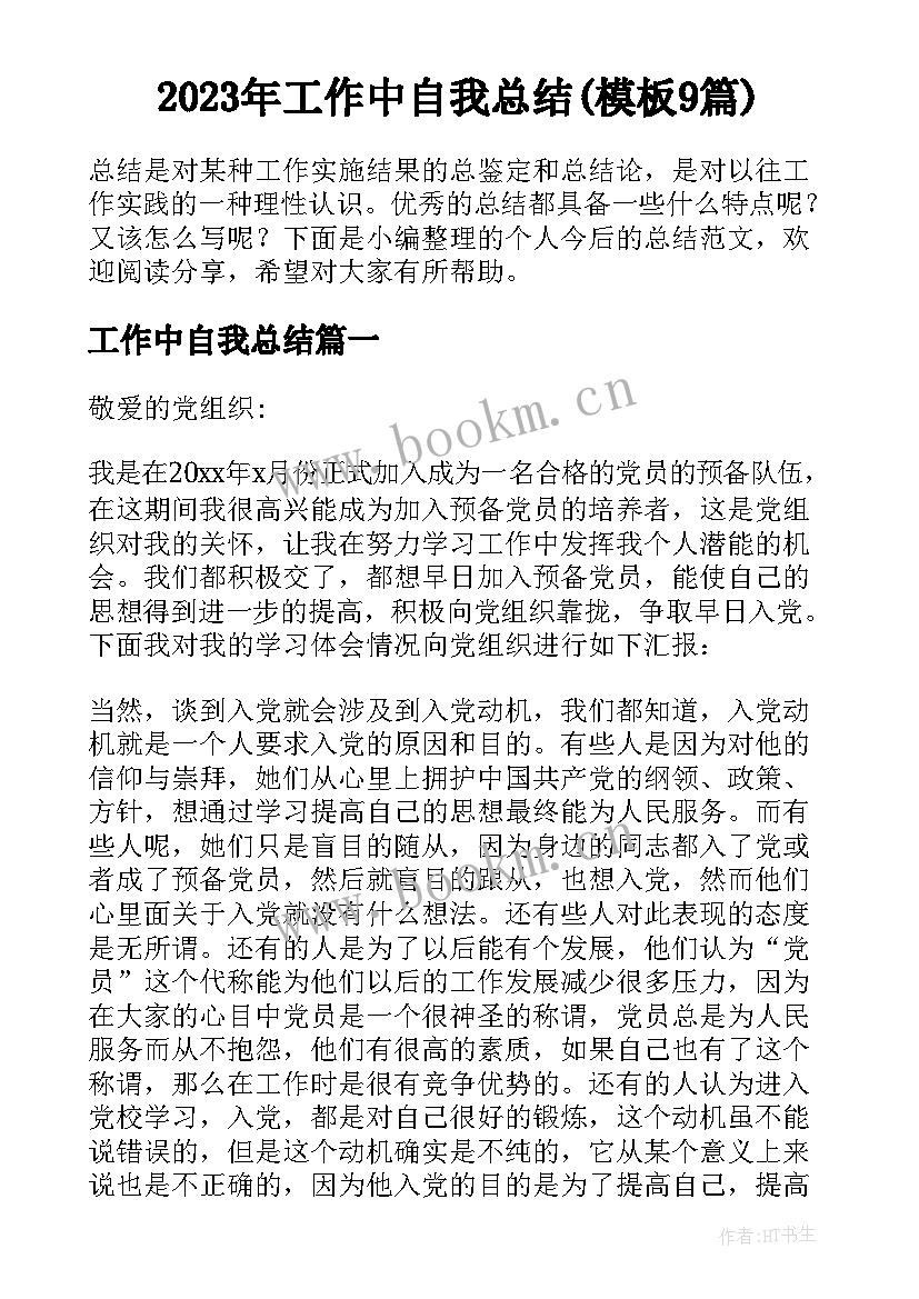 2023年工作中自我总结(模板9篇)