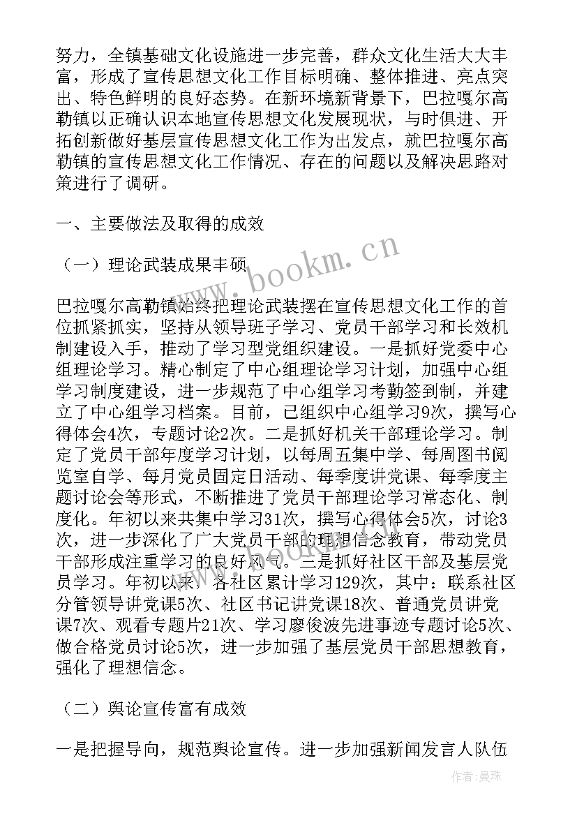 2023年乡镇宣传思想调研报告(大全5篇)