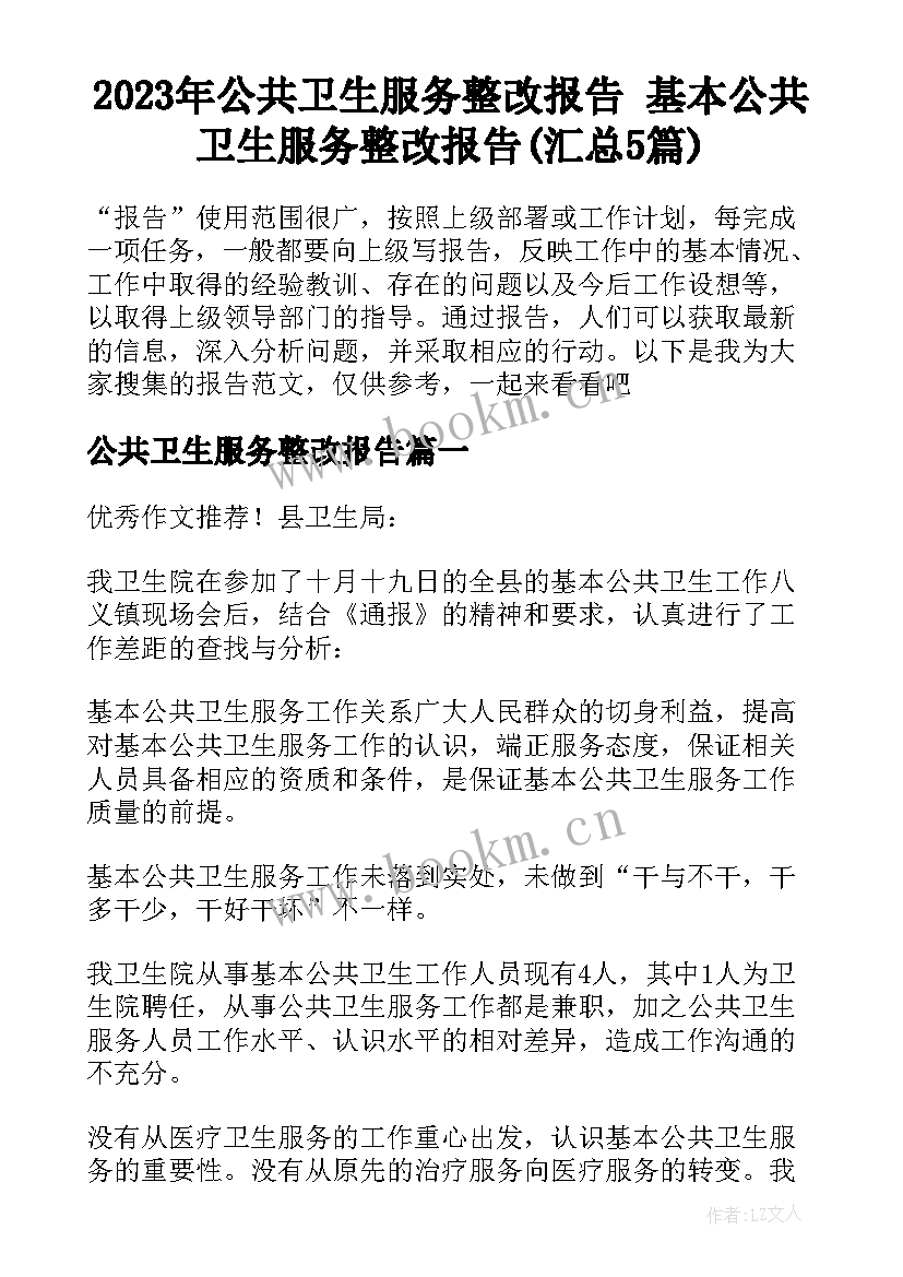 2023年公共卫生服务整改报告 基本公共卫生服务整改报告(汇总5篇)